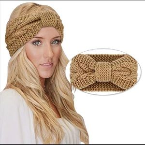 Winter Bow Knit Headband - Camel